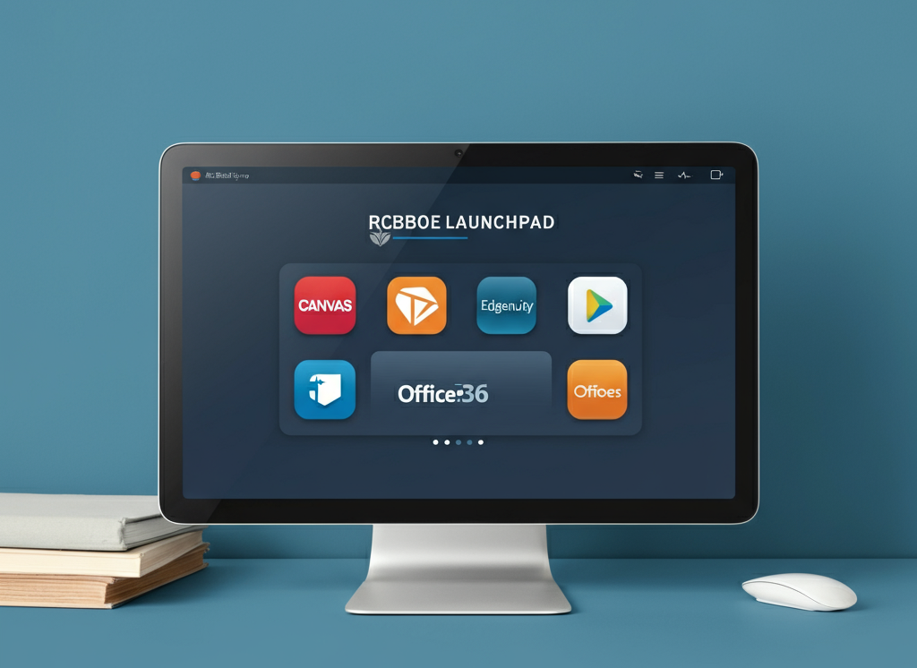 A digital dashboard with app icons like Canvas and Edgenuity, representing the RCBOE Launchpad.