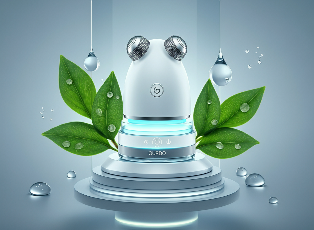 Handheld SkinPres T device glowing with skincare technology.